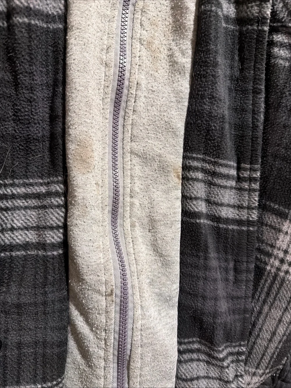 Men's Black & Gray Plaid Layered Shirt Jacket with Gray Zip Hoodie Liner